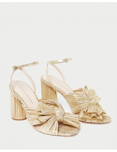 Camellia Gold Pleated Bow Heel livraison et retour toujours gratuits