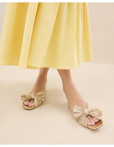 Daphne Gold Pleated Bow Slide vente chaude votre 