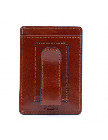 Sierra Italian Leather Money Clip Card Case - Cognac les muscles